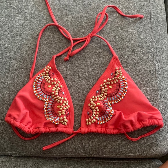 Xhiliration | Bikini Top | Coral with beaded pattern - Picture 1 of 5